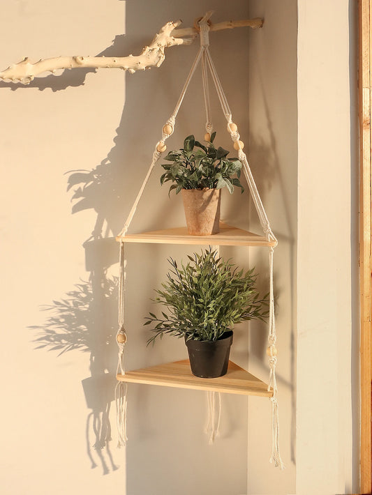 Wooden Corner Shelf Wall Decor Pot Storage Display Stand Macrame Floating Shelf Wall Organizer Boho Room Nordic Home Decorati