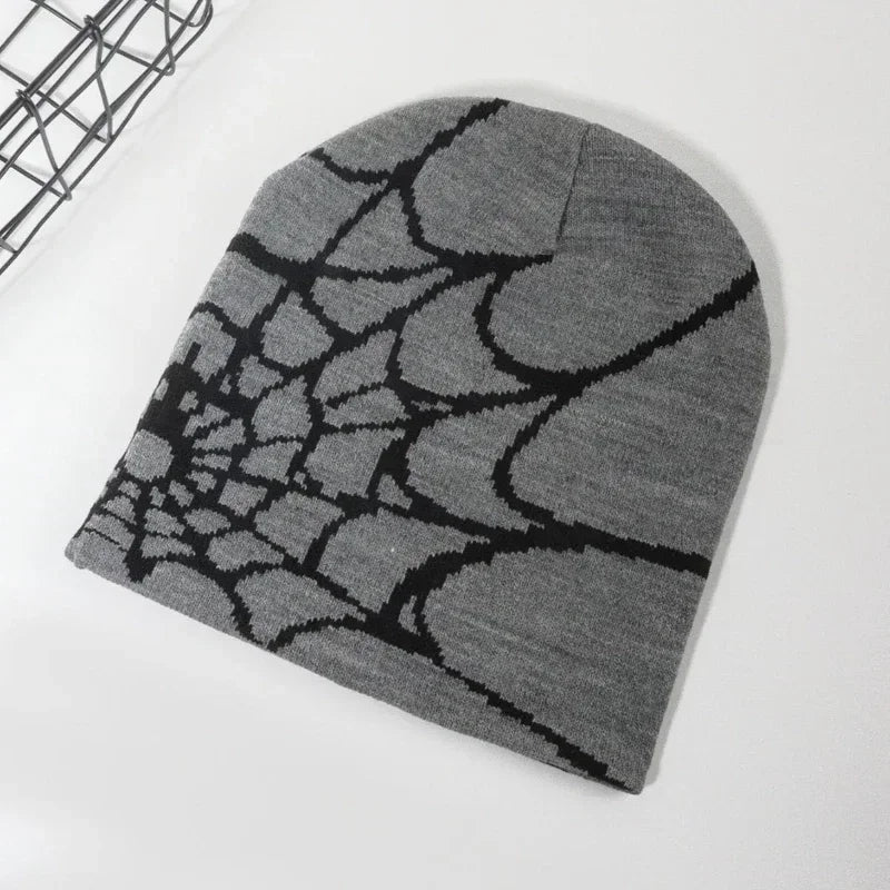 Knitting Spider Web Design Hat Skullies Beanies for Men Women Pullover Pile Cap Y2k Goth Warm Beanie Hats New Hip-hop Street 