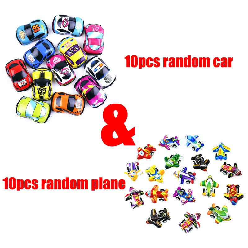 20pcs/lot Cartoon Toys Cute Plastic Pull Back Cars Plane Toy Cars for Child Mini Car Model Funny Kids Toys Kindergarten Toys 
