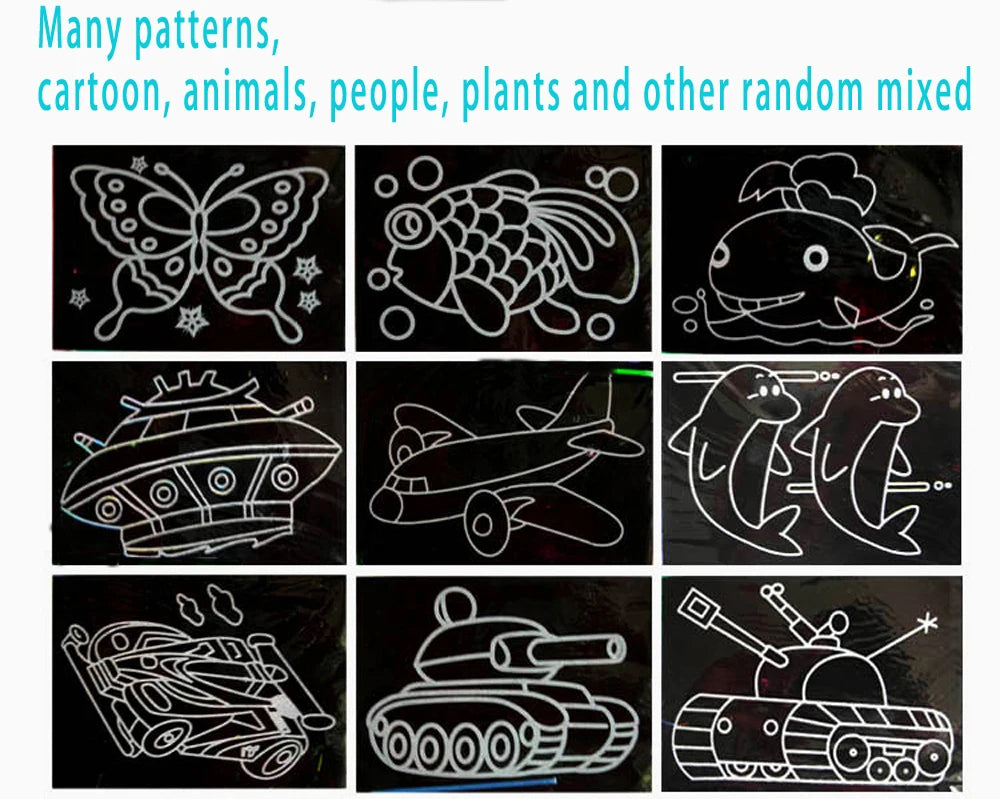 10 pcs 13x 9.8cm Scratch Art Paper Magic Painting Paper with Drawing Stick For Kids Toy Colorful Drawing Toys