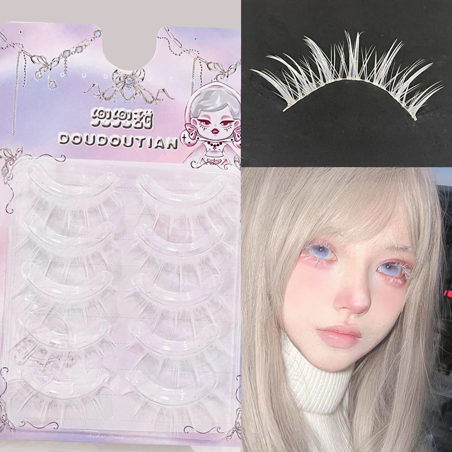 White Feather Lashes Strips Manga Cosplay False Eyelashes Full Srip Cluster Lashes Extensions Halloween Christmas Party Makeu