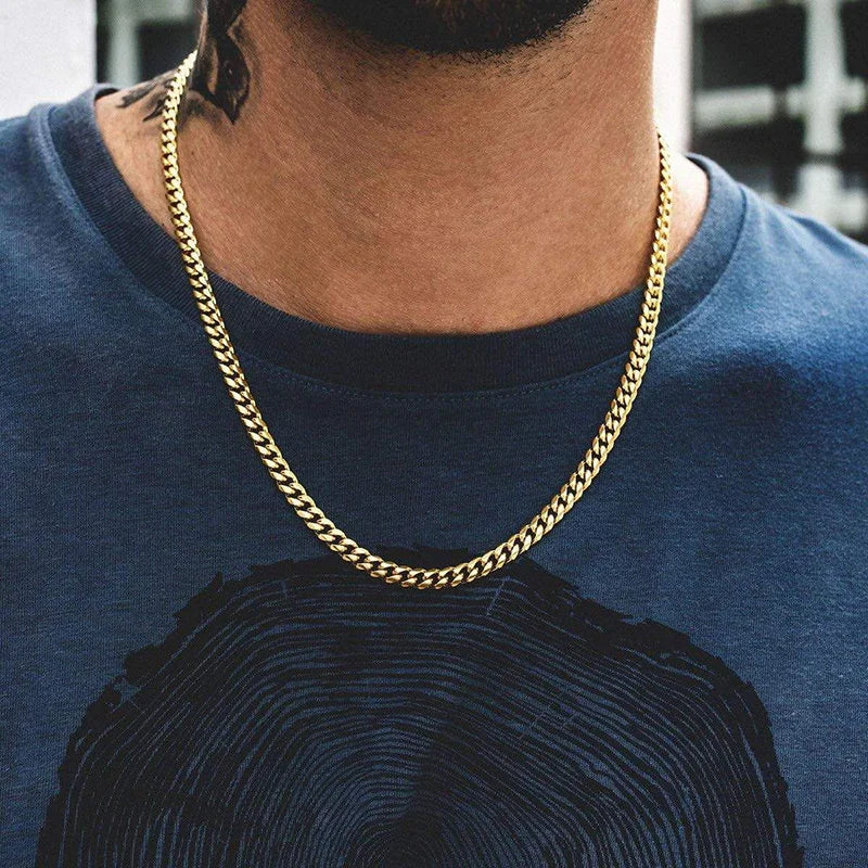Vnox Cuban Chain Necklace for Men Women,Basic Punk Stainless Steel Curb Link Chain Chokers,Vintage Gold Color Solid Metal Col