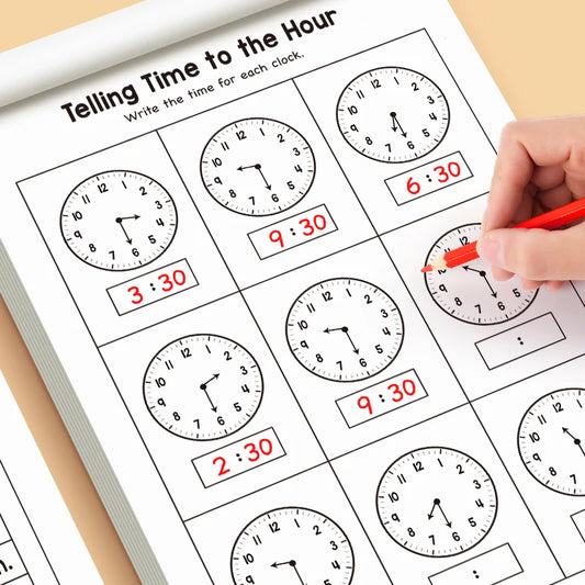 Children's Time Concept Practice Workbook, Suitable for Home School and Kindergarten Activities, Includes Reading and Math Pr