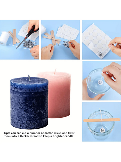 200 ft Candle Wick - Candle Wick with 100 Metal Wicks, 60 Candle Stickers, 5 Wooden Wick Holders, Soy Wax Candle Wick DIY Cra