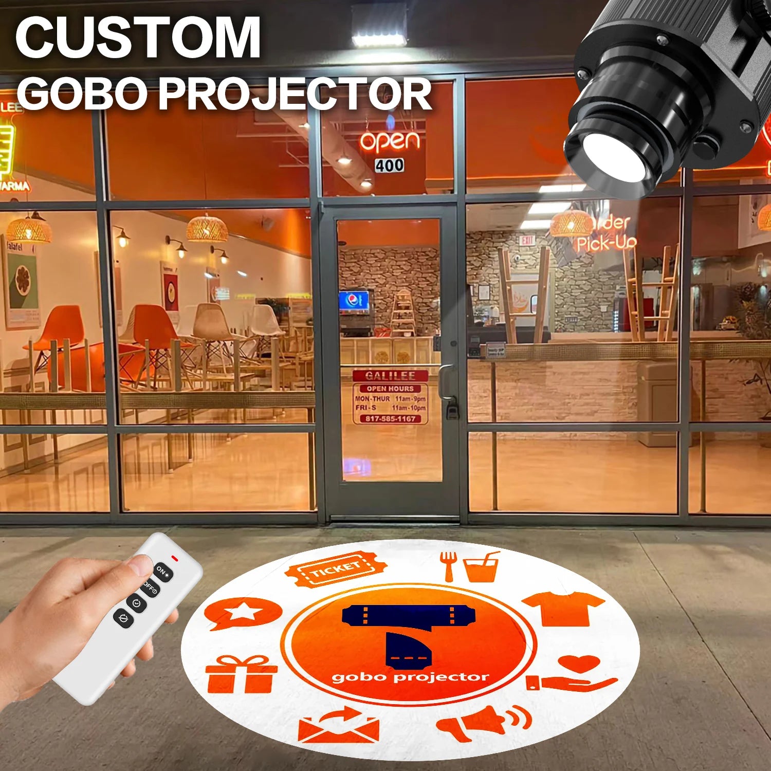 Custom Logo Lense Led HD Sign Indoor Head Outdoor Ip67 Waterproof Rotating Advertising Image Projection Door Lamp Gobo Projec