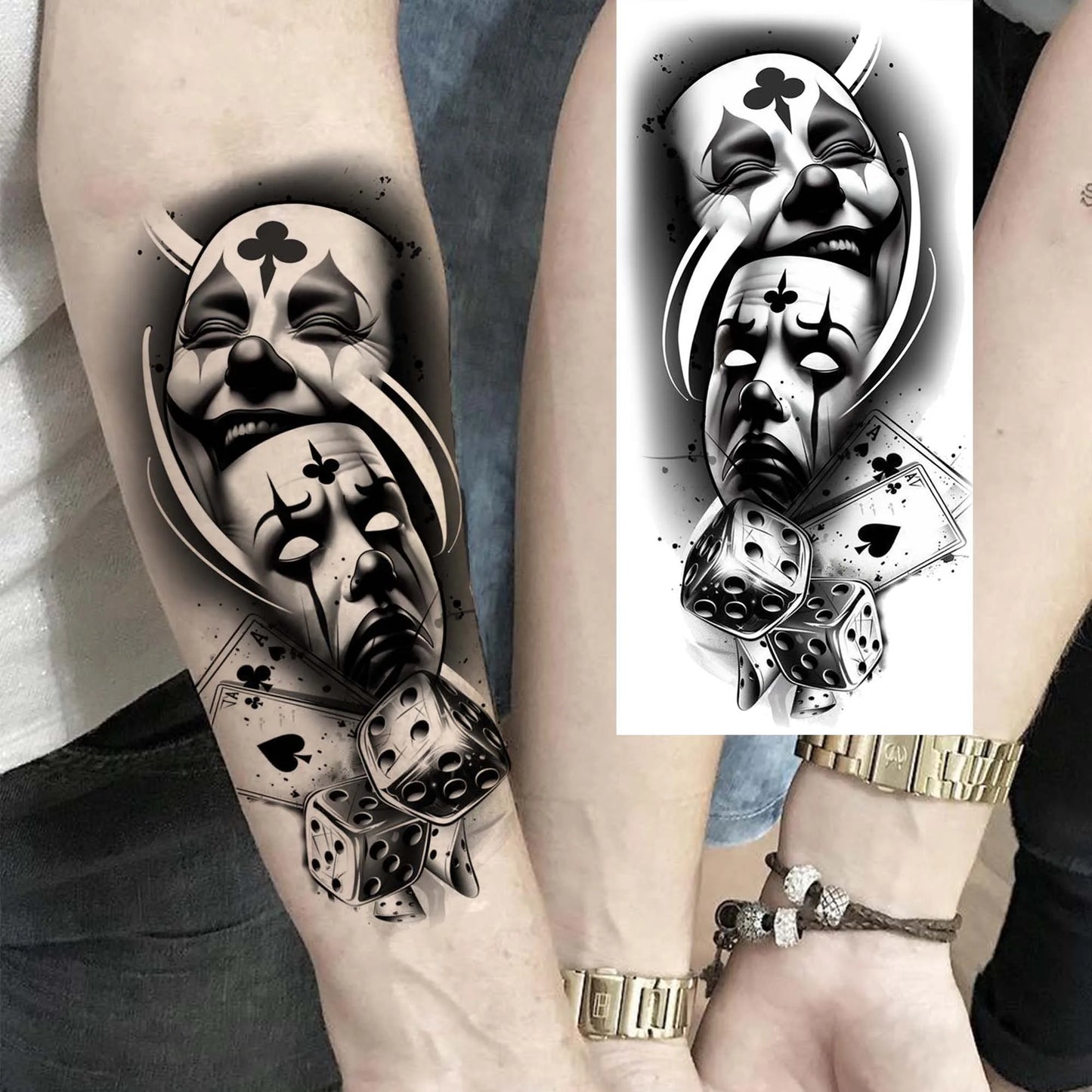 1 Sheet Evil Women Face Joker Mask Temporary Tattoos For Men Women Adults Waterproof Realistic Fake Tattoos Long Lasting Stic