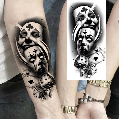 1 Sheet Evil Women Face Joker Mask Temporary Tattoos For Men Women Adults Waterproof Realistic Fake Tattoos Long Lasting Stic