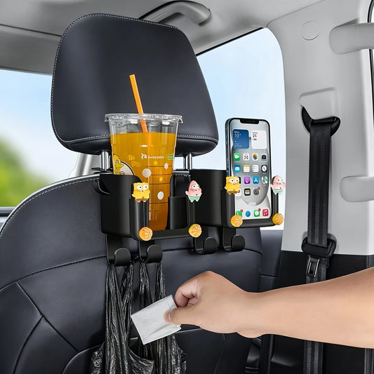 Car Seat Backrest Storage Rack with Cup Holder, Phone Holder, and Hooks, Saving Space, Automotive Parts