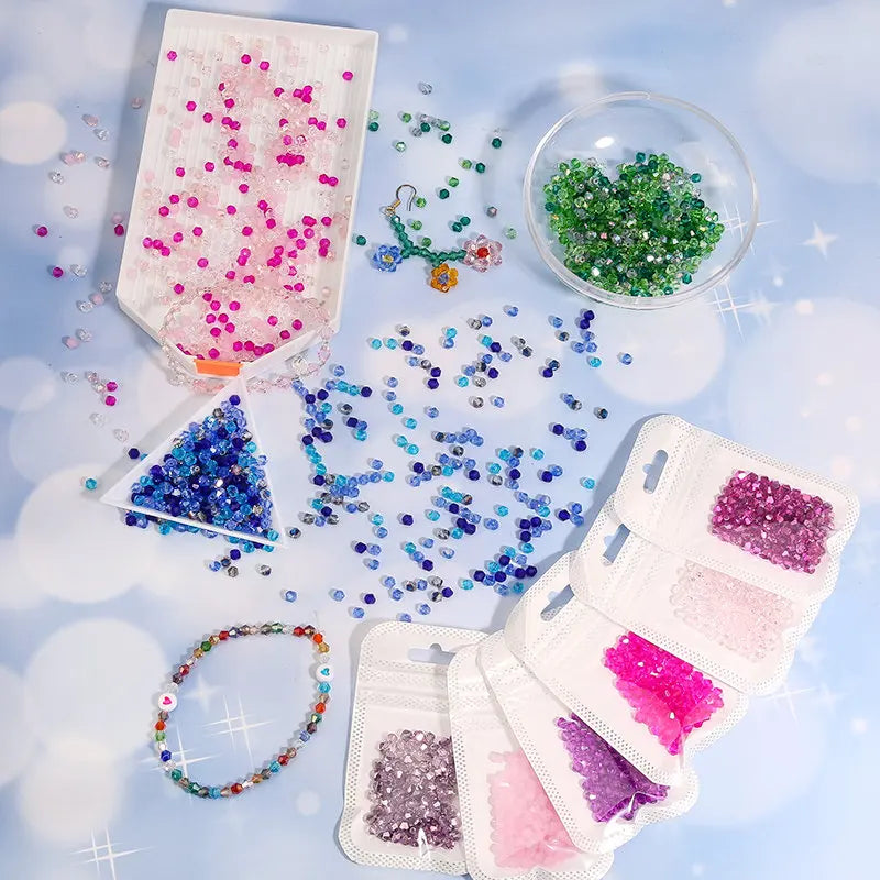 100Pcs 4MM Glass Bicone Shaped Beads Faceted Crystal Beads for Jewelry Making Bracelet Necklace Earrings DIY Beading