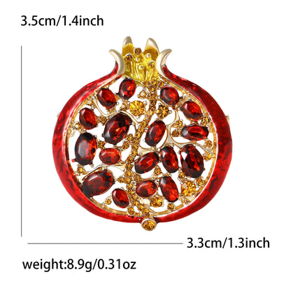 Beaut&Berry Luxury Rhinestone Pomegranate Brooches for Women Enamel Fruit Plant Pins Casual Party Accessories New Gifts Frien