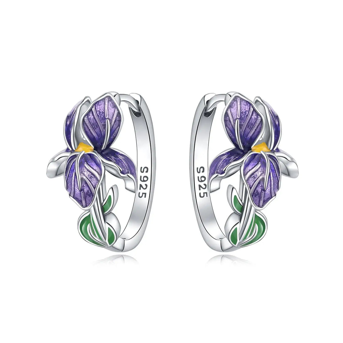 925 Sterling Silver Flower and Plant Series Purple Iris Earrings Exquisite Wedding Party Gifts for Ladies Jewelry Fashion Gif