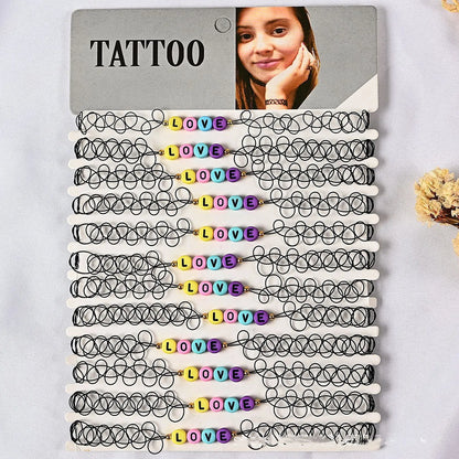 12pcs/lot Vintage Hippy Stretch Tattoo Choker Necklace Elastic Chocker Necklace Fishing Line Tattoo Colorful Necklace