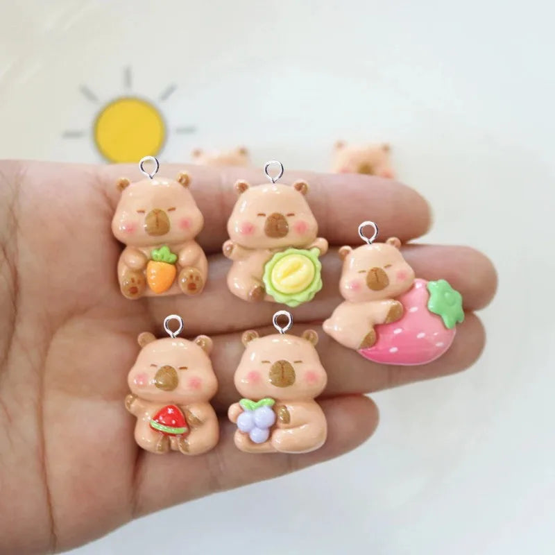 10pcs Cute Animals Capybara Resin Floating Charms Kawaii Fruit Grape Pendant Flatback for Jewelry Making Findings Diy Earring