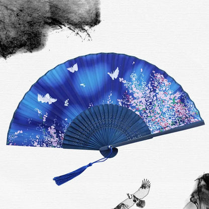 Retro Flower Pattern Home Decoration Elegent Bamboo Folding Fan Chinese Style Painting Handheld Fan Dance Performance Props -