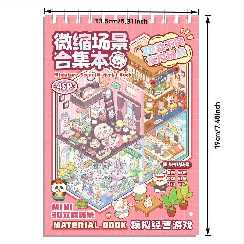Mr Paper 45Pcs Scenes Cartoon Landscape Sticker Book Forest Village DIY 3D Sticker Cabin Scene Pocket Birthday Gift For Plann