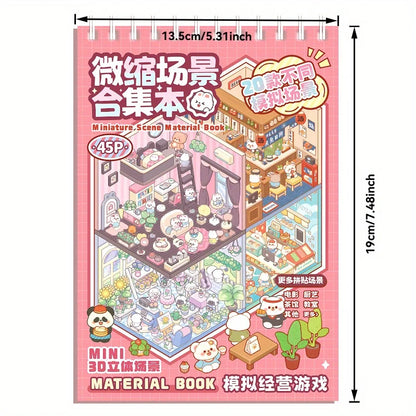 Mr Paper 45Pcs Scenes Cartoon Landscape Sticker Book Forest Village DIY 3D Sticker Cabin Scene Pocket Birthday Gift For Plann