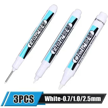 0.7/1.0/2.5MM White Permanent Marker Pens Markers Paint Pen For Wood Plastic Leather Glass Stone Metal Art Painting Supplies 