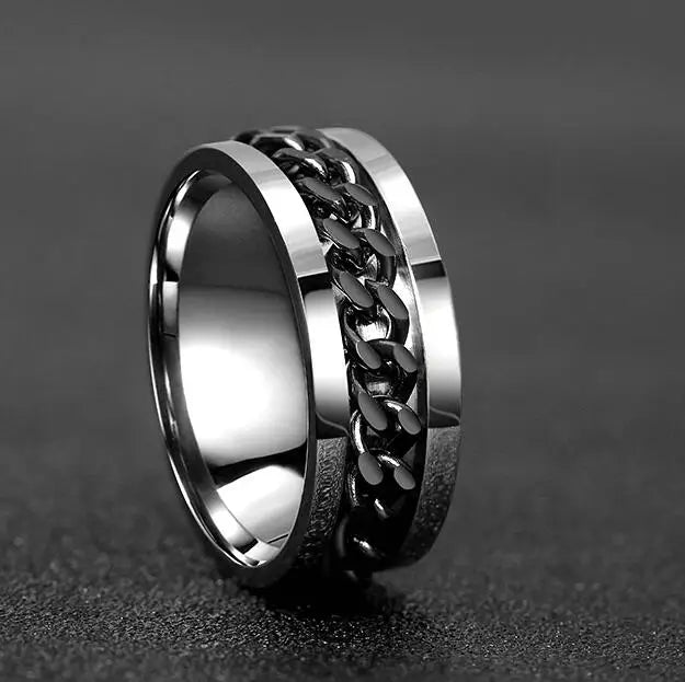 Cool Stainless Steel Rotatable Men Ring Spinner Chain Punk Women Jewelry for Party Gift - R09-03 / 10