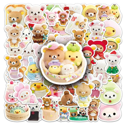 54pcs Rilakkuma Kawaii Stickers Anime Relaxed Bear DIY Art Supplies Notebook Stationery Paster Water Cup Decor Classic Toys G