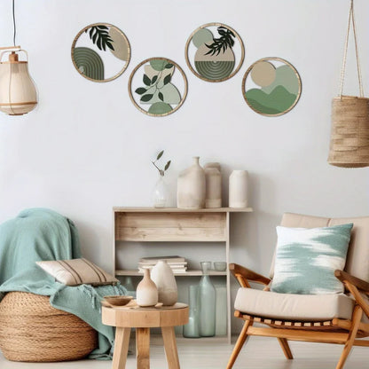 4 Bohemian Wall Art Set - Wooden Bohemian Decor，Geometric Hanging Artwork，Suitable for baby room，Farmhouse Aesthetic Minimali