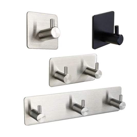 Stainless Steel 3M Self Adhesive Hooks Sticky Wall Door Hook Robe Tea Towel Rustproof Towel Rack, Clothes Coat Hanger