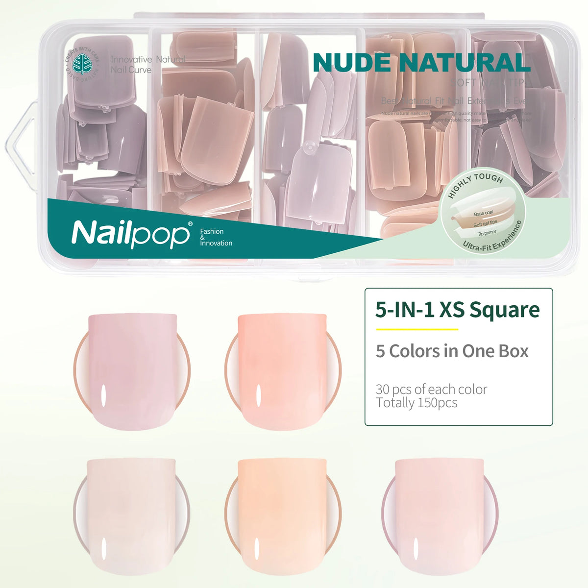 Nailpop 3-IN-1 Nude Natural Soft Nail Tips Set 140PCS Skin Tones Press on Nails Ultra-Fit Gel Nail Extensions Easy Manicure D