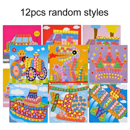 6/12pcs Mosaics Paintings DIY Foam Puzzles 3D EVA Sticker Airplane Car Spaceship Cat Dog Animal Cartoon Drawing Home Decor TM