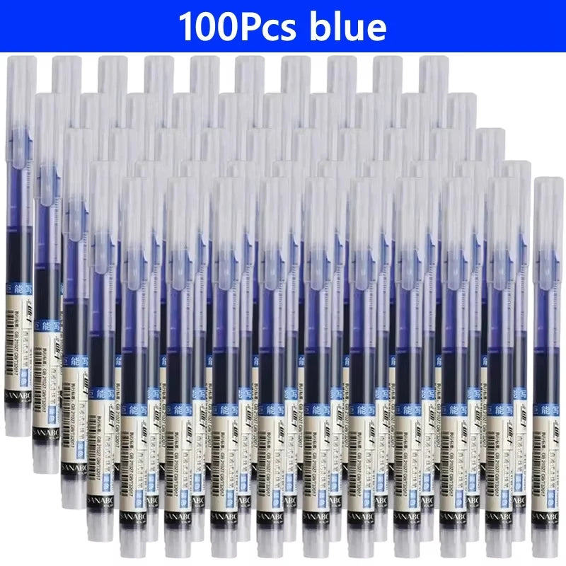 3-102Pcs/set Needle Type Gel Pens Straight Liquid Ballpoint Pen Kawaii Stationery School Office Supplies Writing - 100pcs blu