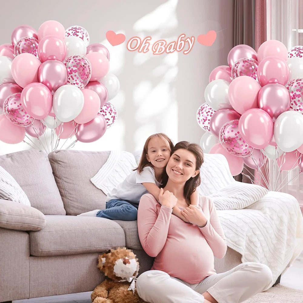 Pastel Pink White Latex Balloons Set Metallic Pink Confetti Balloon Wedding Bridal Shower Baby Shower Girls Birthday Decorati