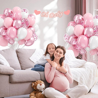Pastel Pink White Latex Balloons Set Metallic Pink Confetti Balloon Wedding Bridal Shower Baby Shower Girls Birthday Decorati
