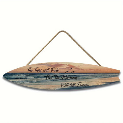 Beach Style Surfboard Wall Decor - Tropical Seascape Art on Wood-Like Material - Lightfast Design for Indoor/Outdoor Use - A