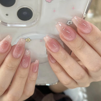 24pcs Detachable Short Press on Nails Y2k rhinestone False Nails with Glue Ballet Sweet Cool Girls Artificial False Nails Tip