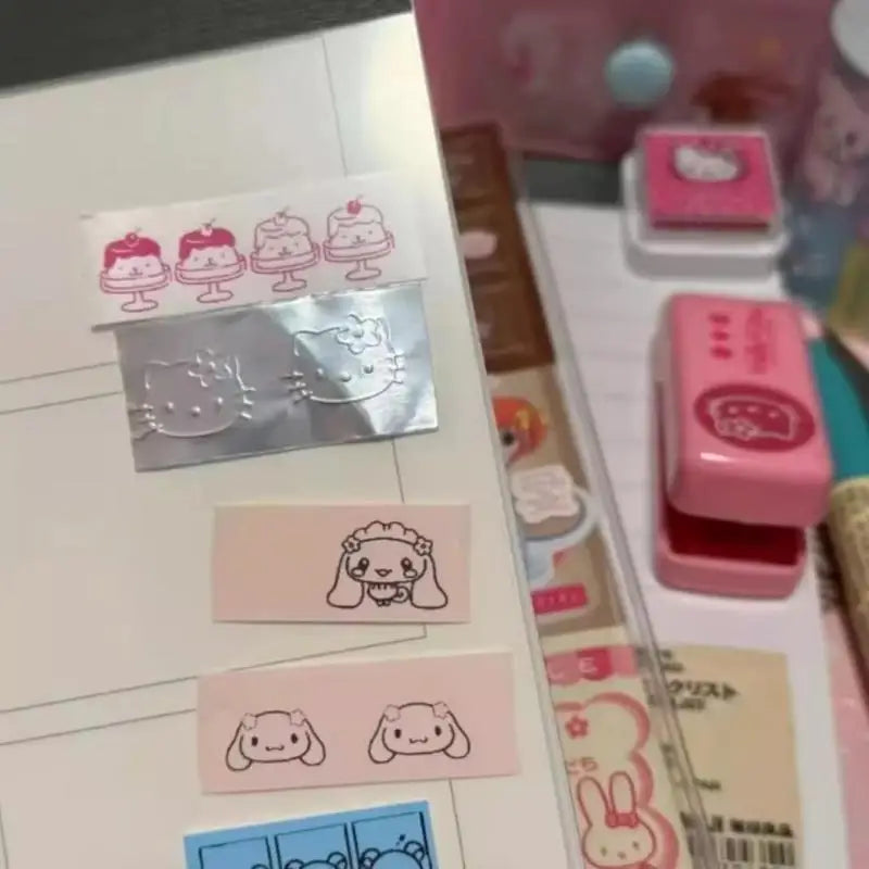 Anime Sanrio Hello Kitty Stapler Embosser Metal Embossing Punch Cartoon KT Cat Student Notebook Stamp Embosser Supplies Gifts