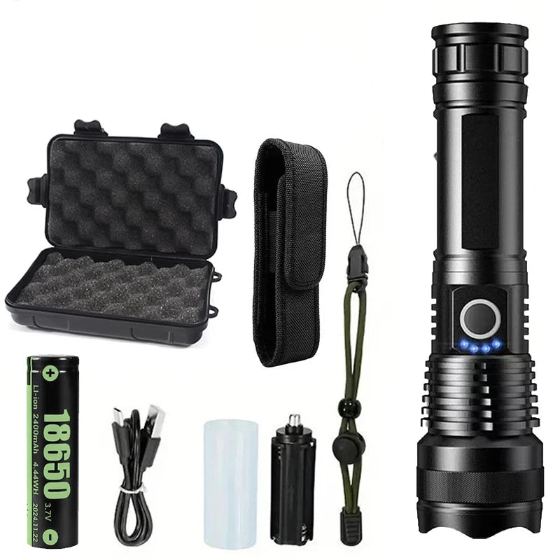 Rechargeable Flashlights High Power LED Tactical Flashlight Super Bright Handheld Hunting Torch Light for Emergency Hiking - 