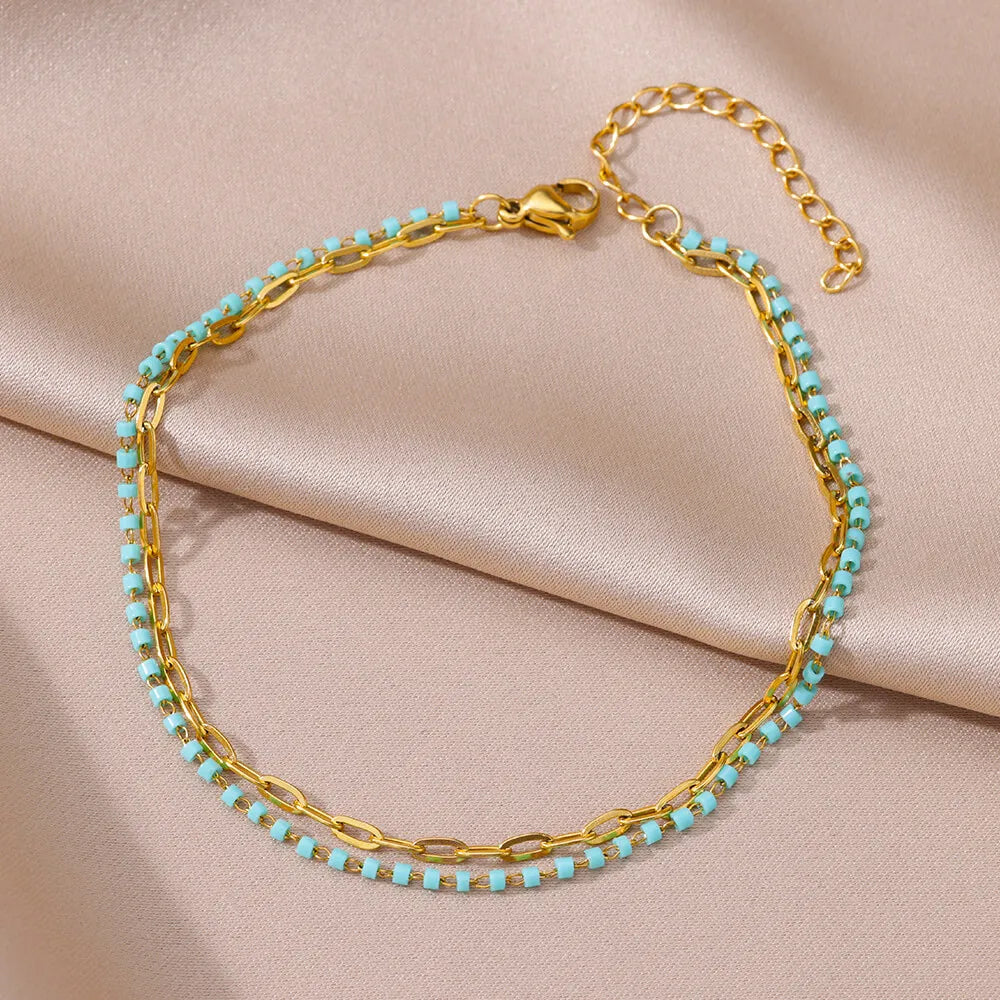 Anklets for Women Summer Beach Accessories Stainless Steel Imitation Pearl Chain Anklet Gold Color Leg Bracelets Bodychain Gi