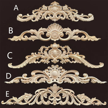 Wood Appliques and Onlays Natural Furniture Wall Door Woodcarving Decorative Long Flower Wooden Figurines Crafts Corner Frame