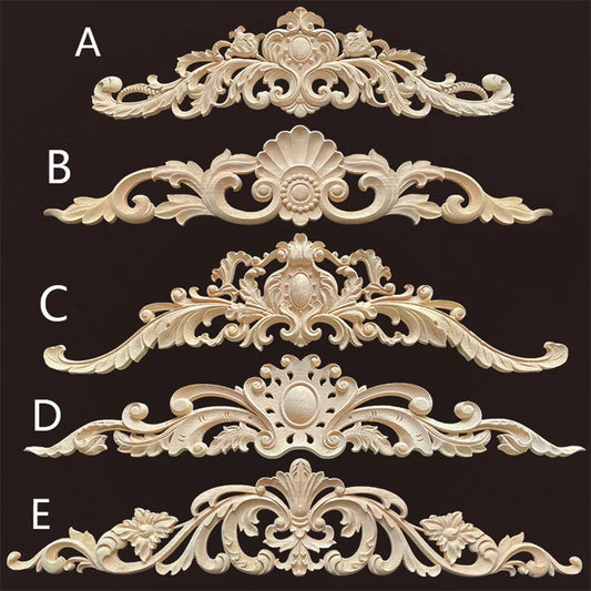 Wood Appliques and Onlays Natural Furniture Wall Door Woodcarving Decorative Long Flower Wooden Figurines Crafts Corner Frame