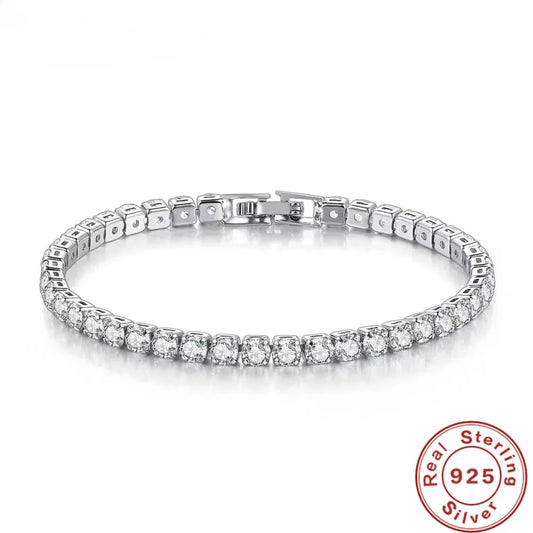 S925 Sterling Silver Bracelet Zirconia Tennis Ball Women Fashion Simple Engagement Wedding Charm Jewelry 4mm 16-20cm