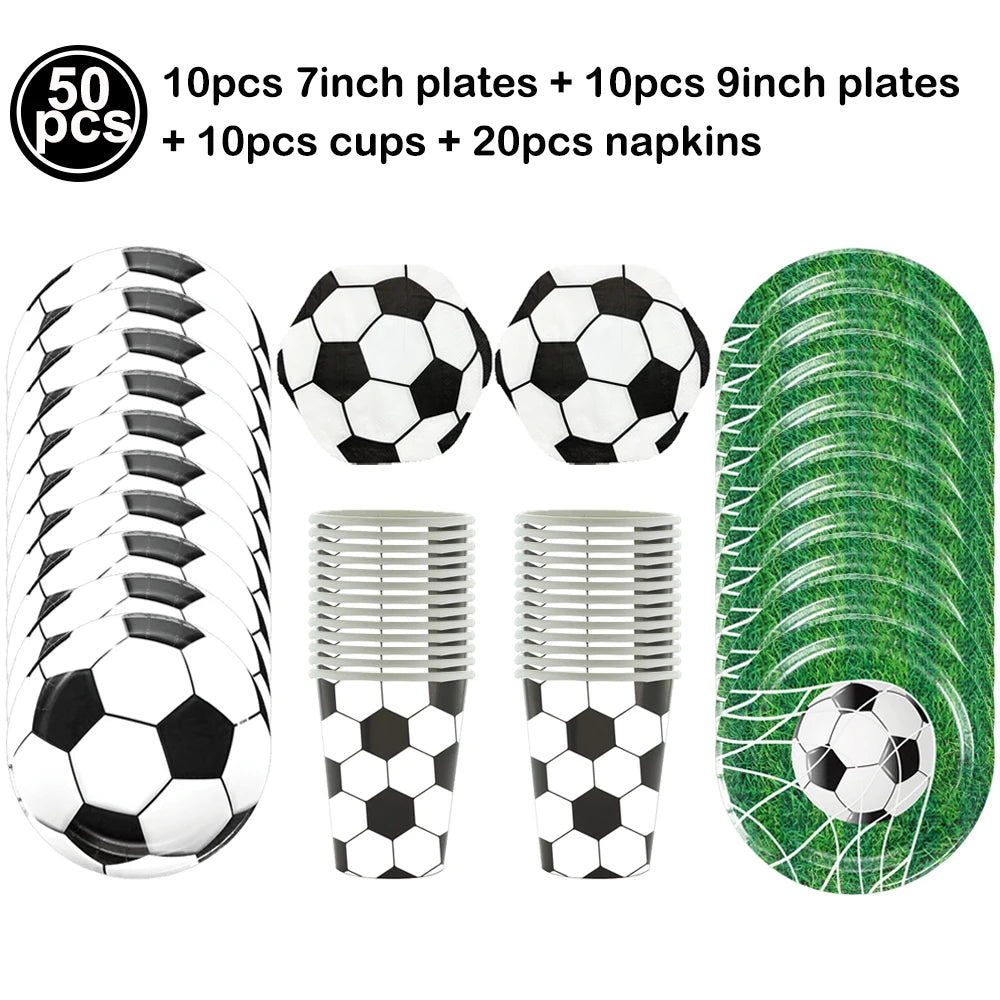 Soccer Theme Disposable Tableware Set Paper Plates Cups Napkins Tablecloth For Birthday Parties - green
