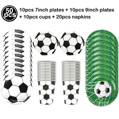 Soccer Theme Disposable Tableware Set Paper Plates Cups Napkins Tablecloth For Birthday Parties - green