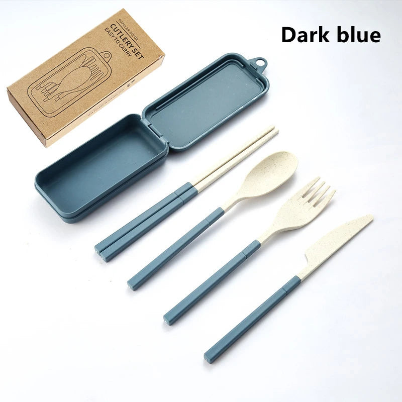 4Pcs Portable Tableware Set Wheat Straw Dinnerware Detachable Cutlery Travel Tableware Picnic Dinnerware Set Camping Cutlery 