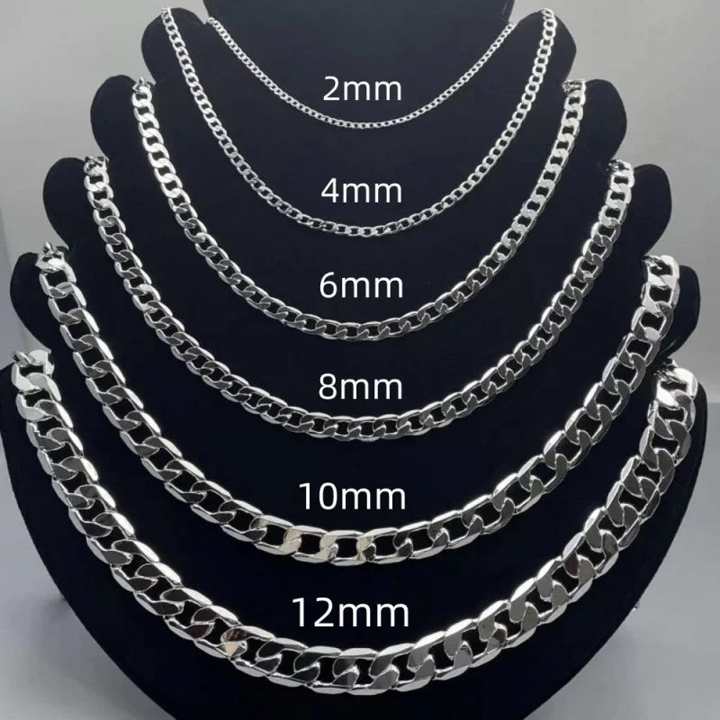 Men's 925 Sterling Silver Necklace 2/4/6/8/10/12MM 40-75cm Face Chain Necklace Lobster Clasp Men Women Engagement Jewelry Gif