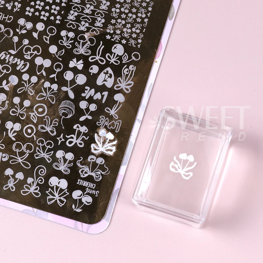 Square Nails Art Stamping Plates Kit French Manicure Transparent Silicone Polish Stencil Template Seal Stamper Scraper Nail T