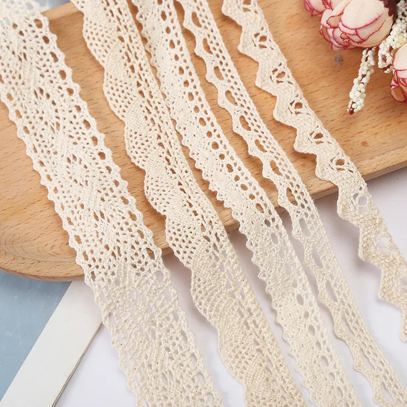 5M Cotton Lace Trim Sewing Crochet Lace Ribbon Beige Trim Lace Ribbon DIY Wedding Party Christmas Gift Decor Sewing Craft Sup