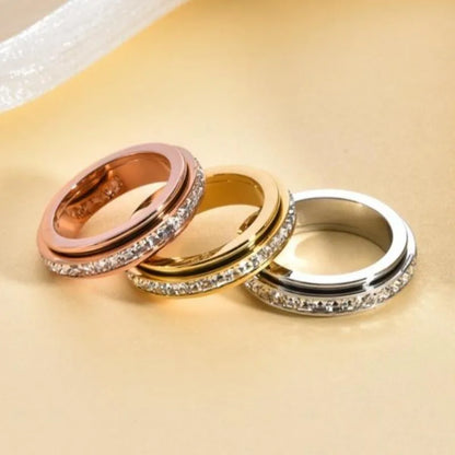 Stainless Steel Rotatable Anxiety Ring with CZ Gemstone Ring for Women Men Unisex Stress Relief Statement Rings Jewelry Gifts