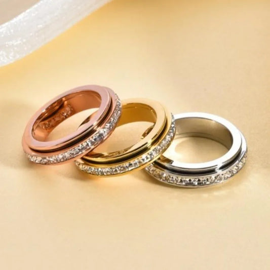 Stainless Steel Rotatable Anxiety Ring with CZ Gemstone Ring for Women Men Unisex Stress Relief Statement Rings Jewelry Gifts