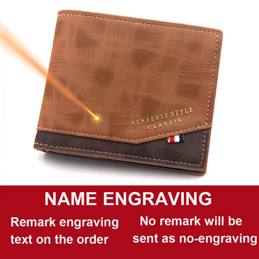 Free Name Engraving Men Wallets Slim Coin Pocket Photo Holder New Short Small Male Wallet Card Holder Frosted Leather Men Pur