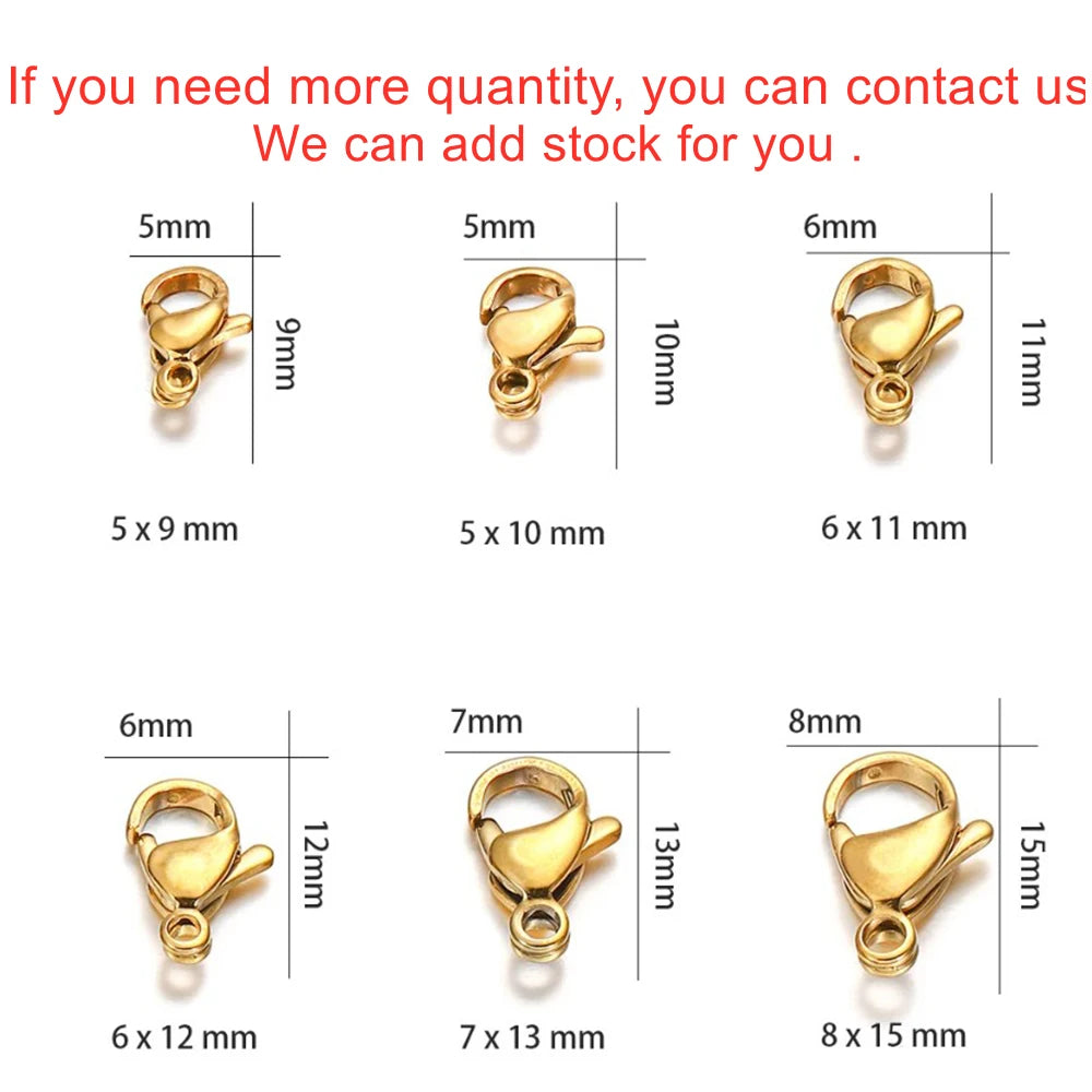 10-30Pcs Stainless Steel Gold Plated Lobster Clasp Claw Clasps For Bracelet Necklace Chain Diy Jewelry Making Findings Suppli