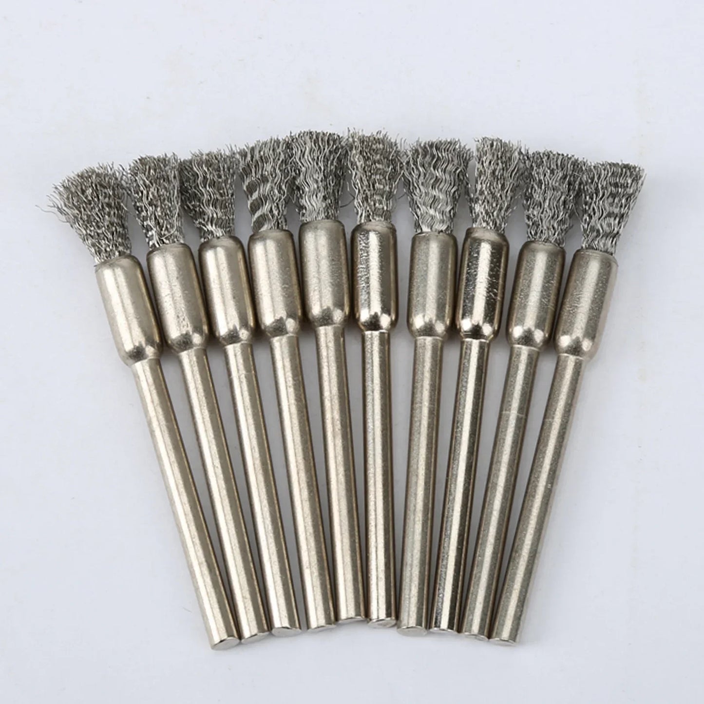 5/10pcs Pencil Brushes Stainless Steel Mounted Wire Wheel Mandrel Set Dremel Accessory Rotary Tools 3.17mm Shank Mandrel Silv