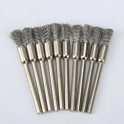5/10pcs Pencil Brushes Stainless Steel Mounted Wire Wheel Mandrel Set Dremel Accessory Rotary Tools 3.17mm Shank Mandrel Silv